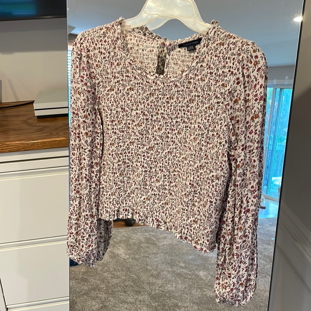 American Eagle smocked floral top.